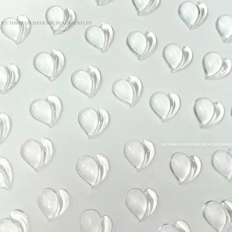 Manicure Ice Transparent Resin Heart Nail Art Charms 3D Kawaii Clear Love Crystal Rhinestone Nail Decorations Ornament