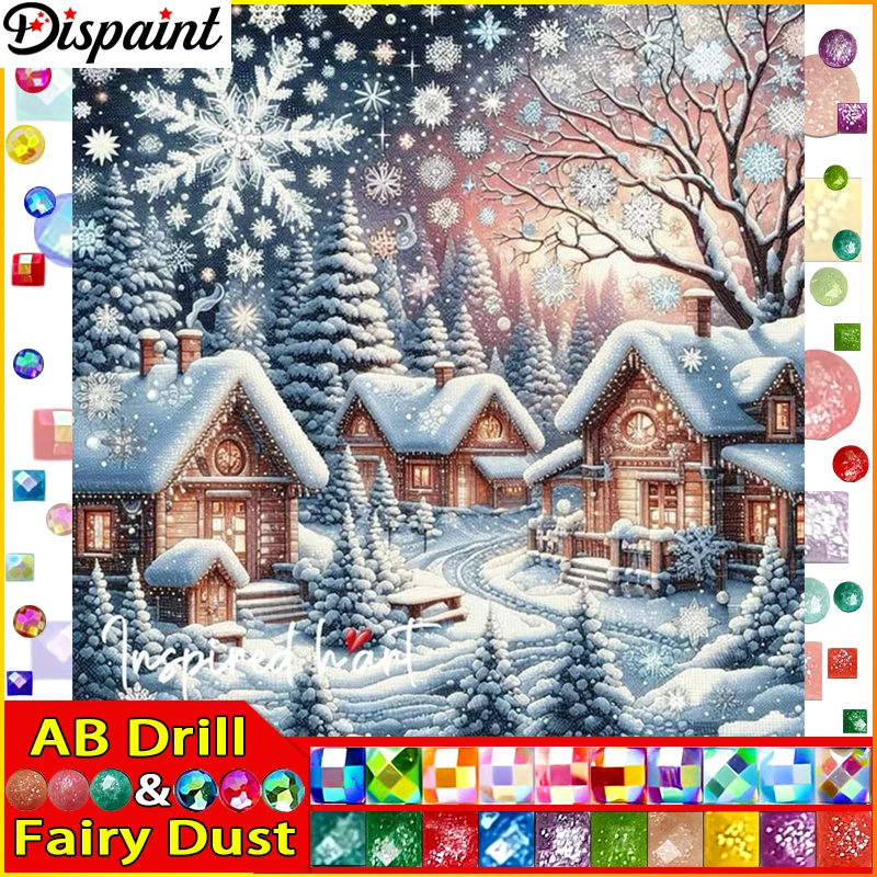 

Dispaint Fairy Dust AB Full Drill Алмазная картина "Пейзаж Дом Дерево" DIY Картина из горного хрусталя 5D Алмазная вышивка Декор