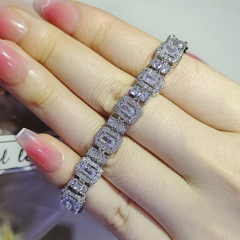 2023 New Fashion Rectangle Silver Color on Hand Bracelet Bangle for Women Valentine\'s Day gift Jewelry Wholesale S8070