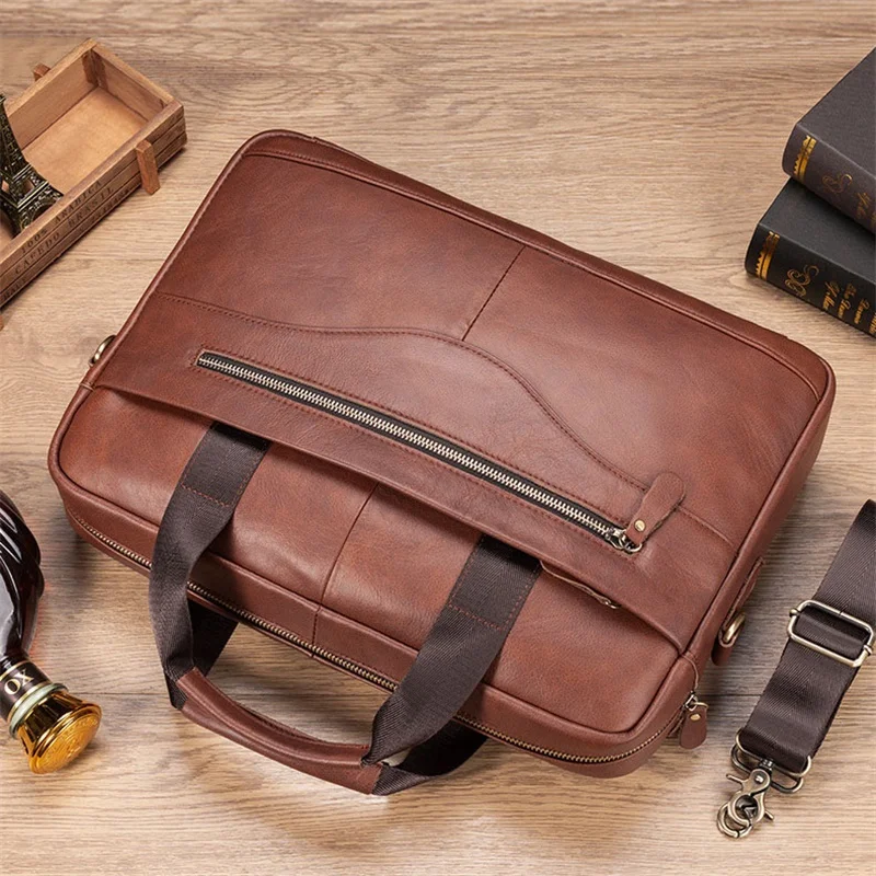Clssice Valigetta per laptop in vera pelle Borsa per laptop grande in pelle di mucca per uomo Borsa a tracolla o a tracolla da uomo d'affari