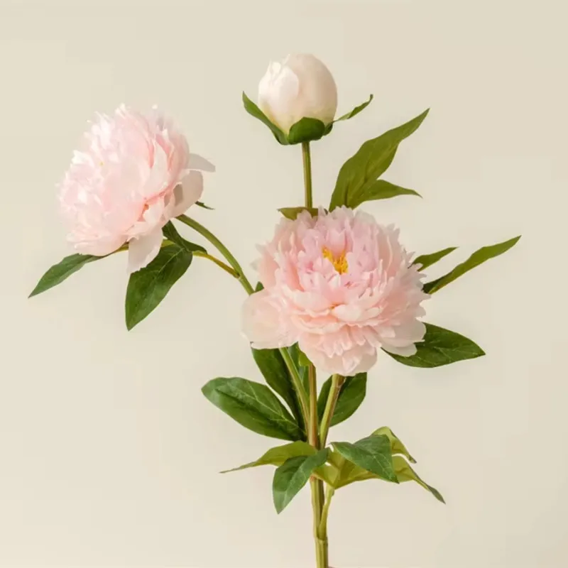 Wunderschöne künstliche Pfingstrosenblumen mit 3 Köpfen, langer Zweig für Zuhause, Hochzeit, Tisch, Weihnachtsdekoration, 75 cm, künstliche Blumen, Raumdekoration – Detail 10