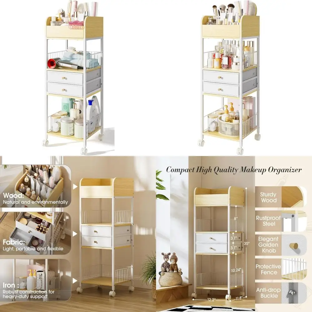 

Передвижная тележка-органайзер для косметики — хранение в ванной комнате с выдвижными ящиками, идеально подходит для ухода за кожей, парфюмерии, аксессуаров для волос и маникюра, подходит для