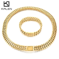 Heavy Wheat Chain Men's Bracelet and Necklace Polished Rotre Bracelet's Stainless Steel Biker Party Jewelry Sets Male Gift