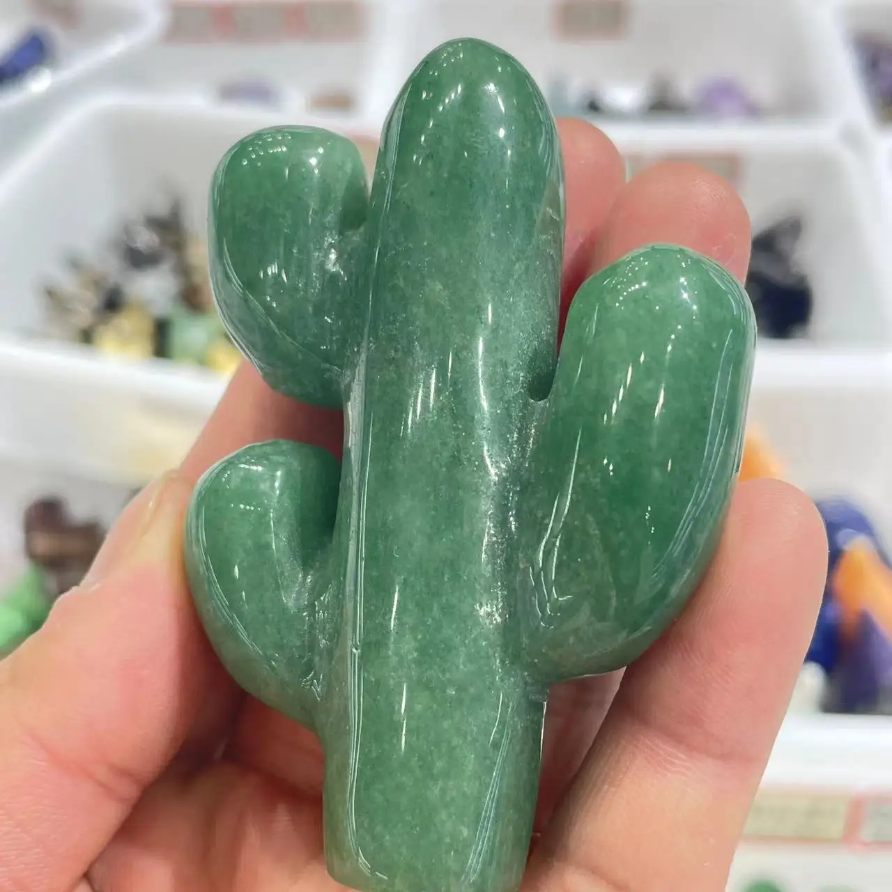 Natural Donglin jade Cactus crystal hand carving goddess healing