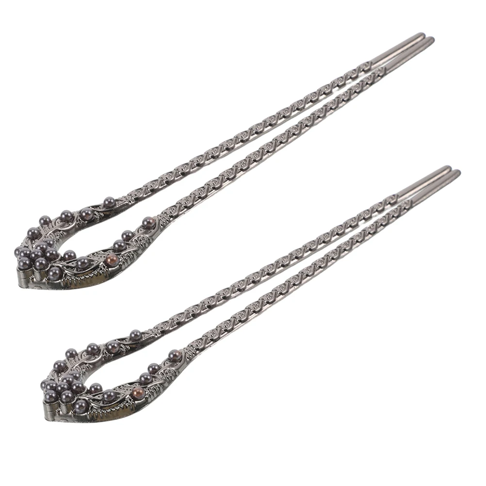 

Pearl Leaf Hairpin New Chinese Style U shaped Hairpin for Updos Traditional Bridal Wedding Accessories Metal Hair Forks