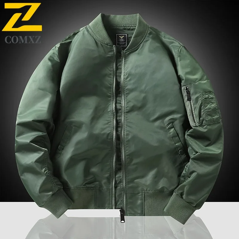 

Мужская однотонная куртка-пилот в американском стиле, негабаритная повседневная универсальная рабочая одежда, уличная одежда на молнии спереди, верхняя одежда