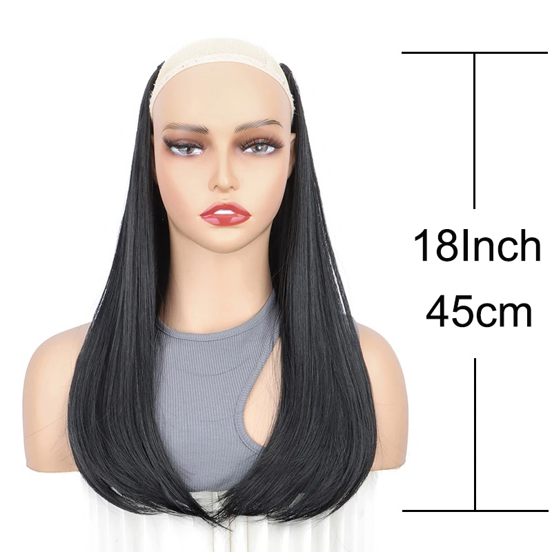 وصلات شعر اصطناعية على شكل حرف V للنساء ، قطعة شعر طويلة مستقيمة ، نمط مشبك داخلي ، أسود ، بني ، 4 مقاطع ، 18"