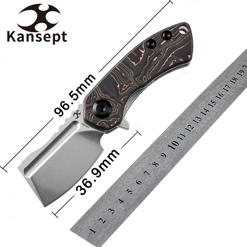 

Kansept Cleaver Mini Korvid Under 3" Folding Knives K3030B1 Stonewashed CPM-S35VN with Copper Carbon Fiber for Camping EDC