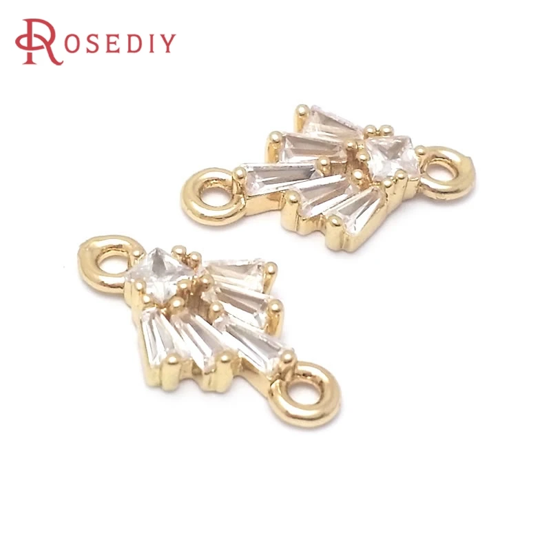 High Quality 18K Gold Color Brass Zircon 2 Holes Flower Maple Leaves Rhombus Diy Earrings Connect Charms Pendants Jewelry Making image 2