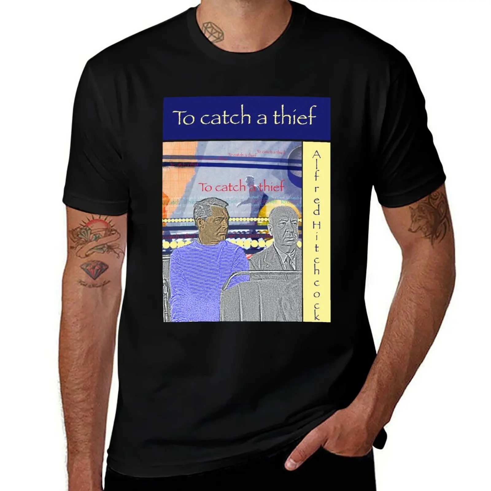 Alfred Hitchcock, To catch a thief collage T-Shirt Novelty Print Casual Tee Shirt