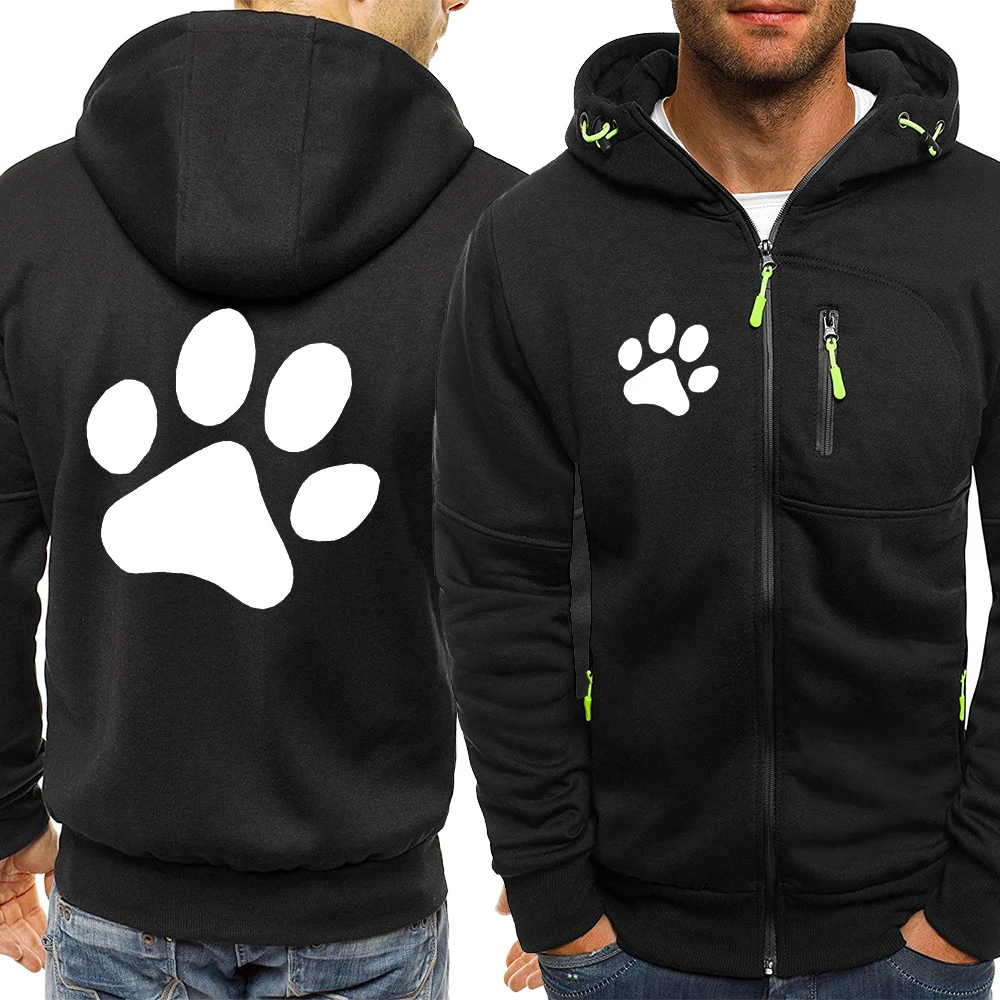 Kawaii Cartoon Dog Paw Print Zipper Hoodie For Men Fashion Oversized Hoody Personality Street Sportswears Hip Hop Tracksuit Coat