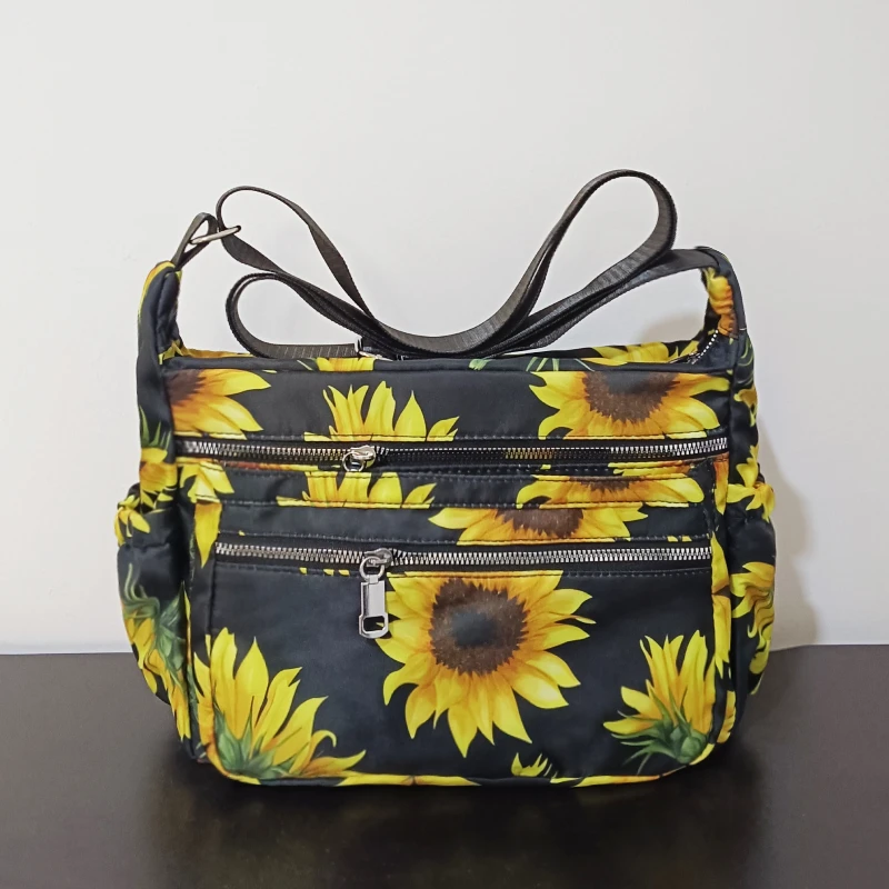 

Нейлоновые сумки на плечо на молнии с цветочным внутренним отделением 2024, сумки высокого качества для женщин, модные швейные нитки, женские сумки
