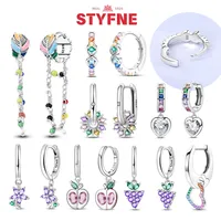 2025 Silver 925 Colorful Sparking Zircon Heart Shape Hoopearrings Butterfly Earrings Exquisite Jewelry for Women Girl Party Gift