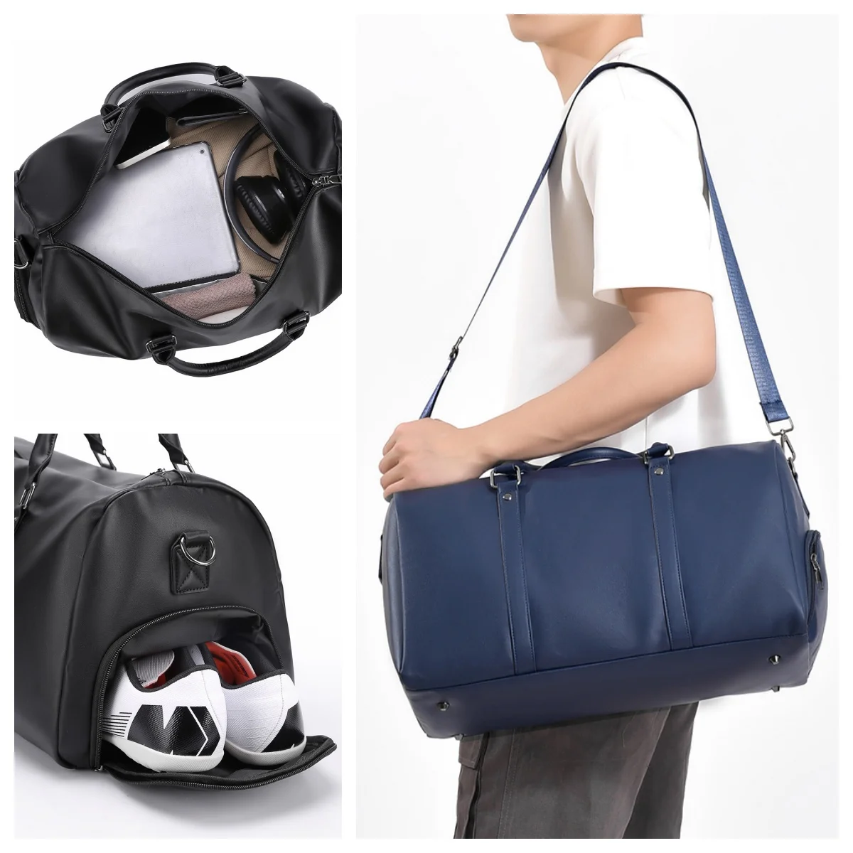 

Retro New Short Trip Bag Large Capacity Sports Motorcycle Training Pu Waterproof Leisure Fitness Bag