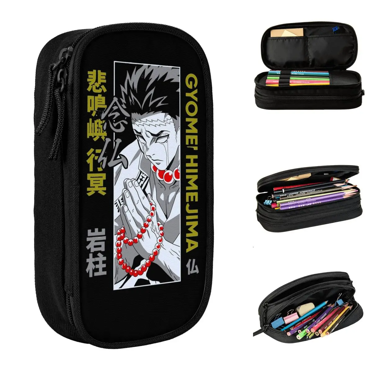 Fashion Gyomei Himejima Demon Slayer Hashira Pencil Cases Pencil Pouch Pen Holder for Student Large Storage Bags Stationery