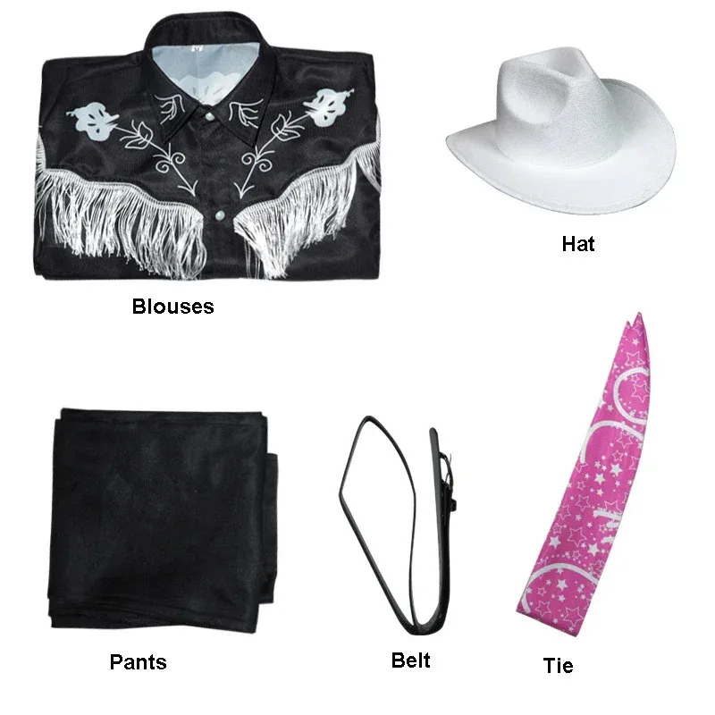 Movie Ryan Gosling Ken Cosplay Costume Retro Black Embroidery Tassels Shirt Men Stage Performance Halloween Party Clothes