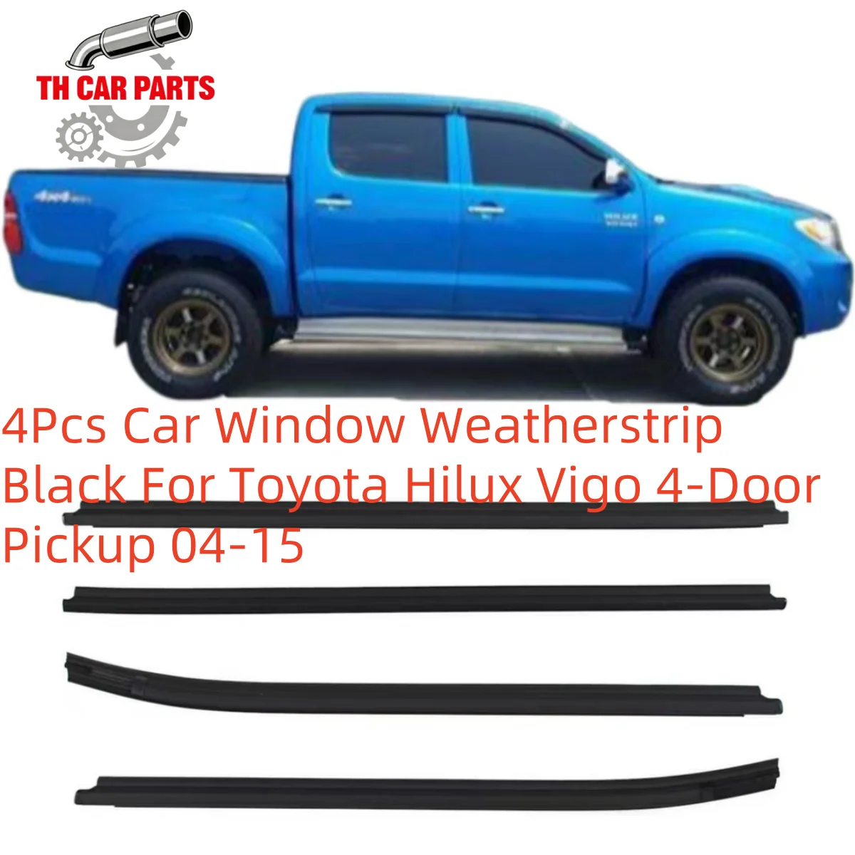 

Комплект из 4 черных уплотнителей стекол для Toyota Hilux Vigo 4-дверный пикап 04-15, молдинг оконной рамки, артикул 68161-0K010