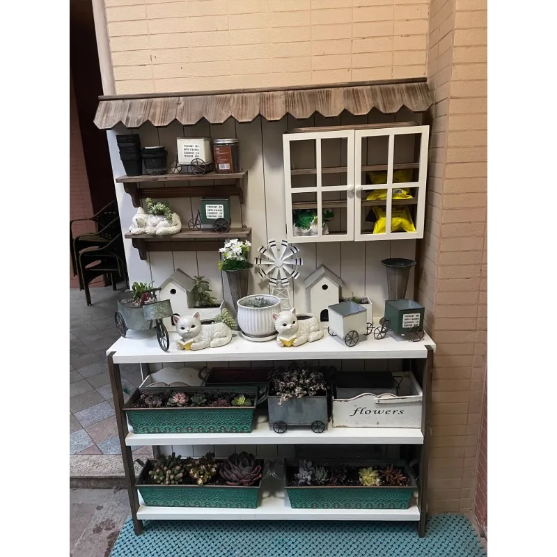 

living room, bedroom Anti-Corrosion Wood Flower Shelf - Balcony Garden Storage & Workbench"