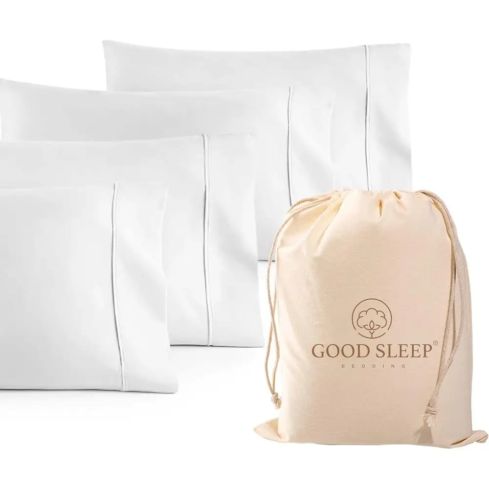 

1000 TC White Stand Pillowcases Set o 4 100% Egyptian Cotton Pillow Cases with Long Staple Cotton & Sateen Weave, Silky Sot Hote