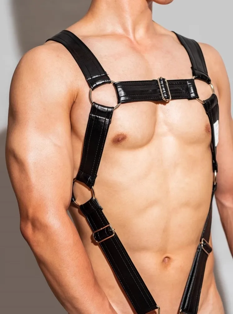 Man Sexual Body Chest Harness Metal Decorative Sexy Shoulder Strap Ring Underpants Costumes Harness Men Gay Clothing Party