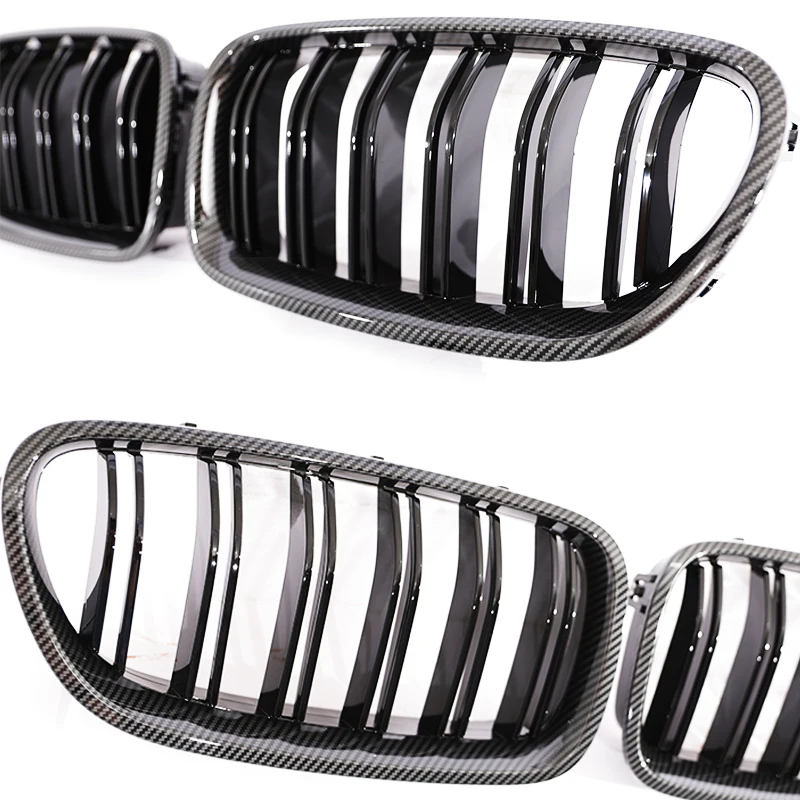 For BMW 5 Series F10 F11 2010-2018 Double Line Grill Chrome Black Silver Gloss Black Racing DE Flag Grille 520 525 530 535 540 view 4