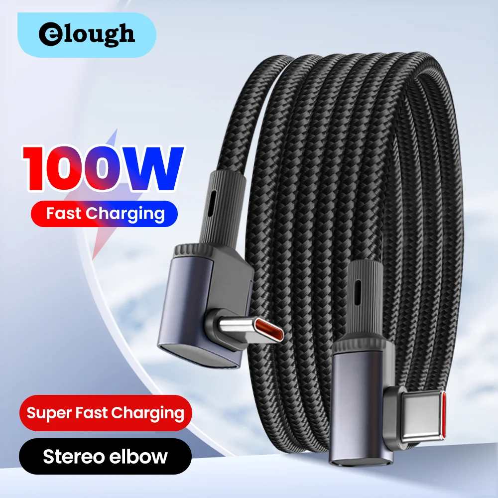 100 واط شحن سريع للغاية USB C إلى USB C كابل بيانات الكوع لعبة الهاتف المحمول نوع C كابل آيفون 17 16 سامسونج كمبيوتر محمول اللوحي