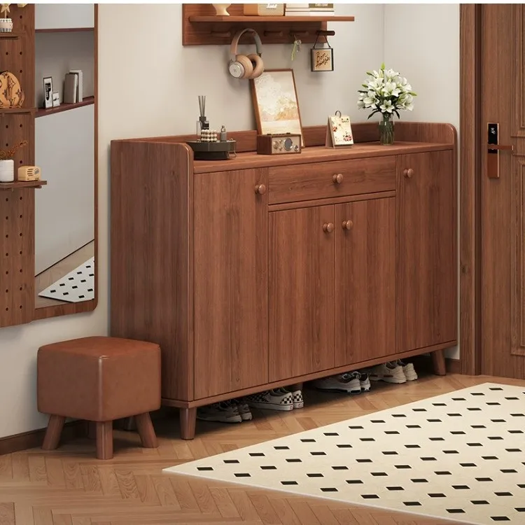 

Solid Wood Entryway Shoe Cabinet Wall-Fit Space-Saving Integrated Storage Rack for Hallway Home