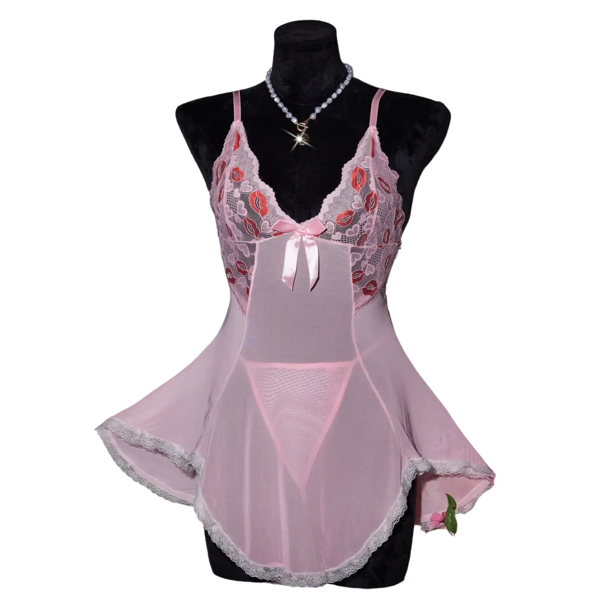 

Summer Night Dress Sexy Pink Lingerie Women's Lace See Through Pajamas Stylish And Sensual Underwear Set Hot Exotic Nightdress﻿