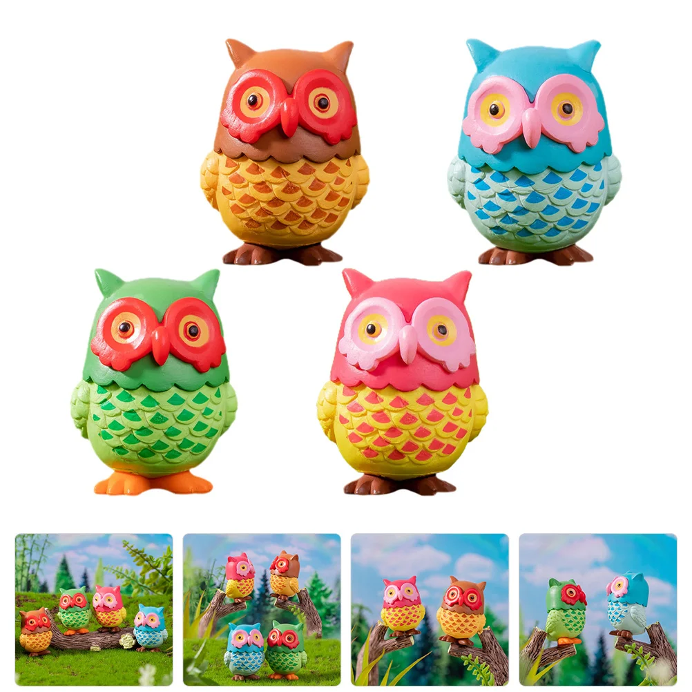 

4Pcs Owl Decor Resin Lifelike Artificial Birds Garden Landscape Decoration Bright Color Fade Resistant Outdoor Indoor Use
