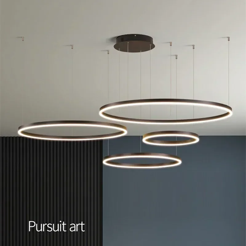 

Nordic Minimalism Led Dimmable Chandelier Drawing Aluminium Circles Living Room Hanging Lamp Lighting Foyer Ring Pendant Lights