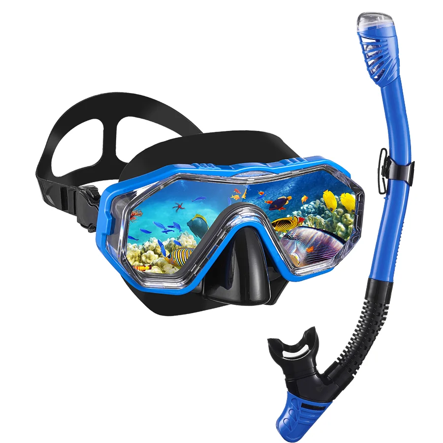 Diving mask, anti-fog 180° snorkeling mask, diving mask waterproof and anti-fog diving goggles with snorkel snorkeling set