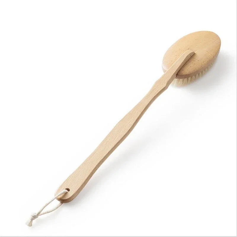 Bathroom Body Brushes Long Handle Bath Natural Bristles Brushes Exfoliating Massager With Wooden Handle Dry Brushing Shower Tool