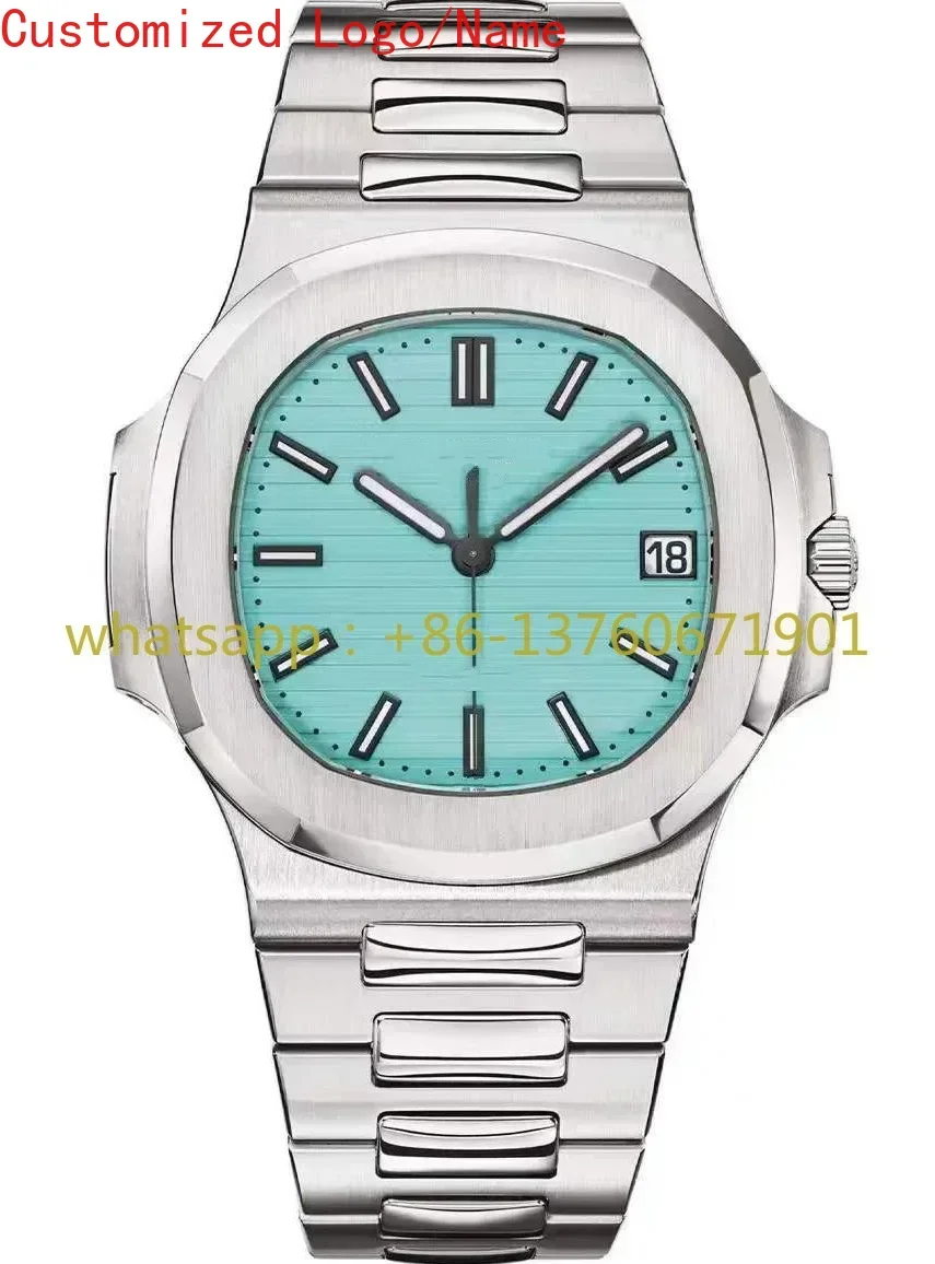 Часы-календарь мужские автоматические механические часы браслет из нержавеющей стали небесно-голубой черный кожаный сапфир по индивидуальному заказу