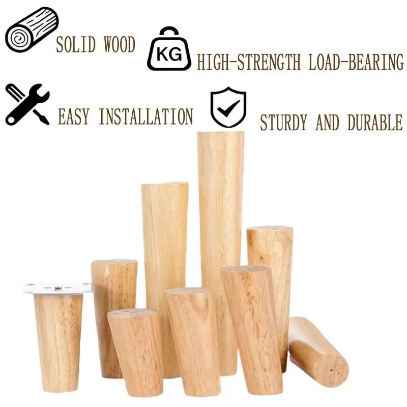 4Pcs Wooden FurnituresFeet, Oblique & Straight Design, Non-Slips Durables Legs for Chair, Table, Sofa & Cabinet Replacement