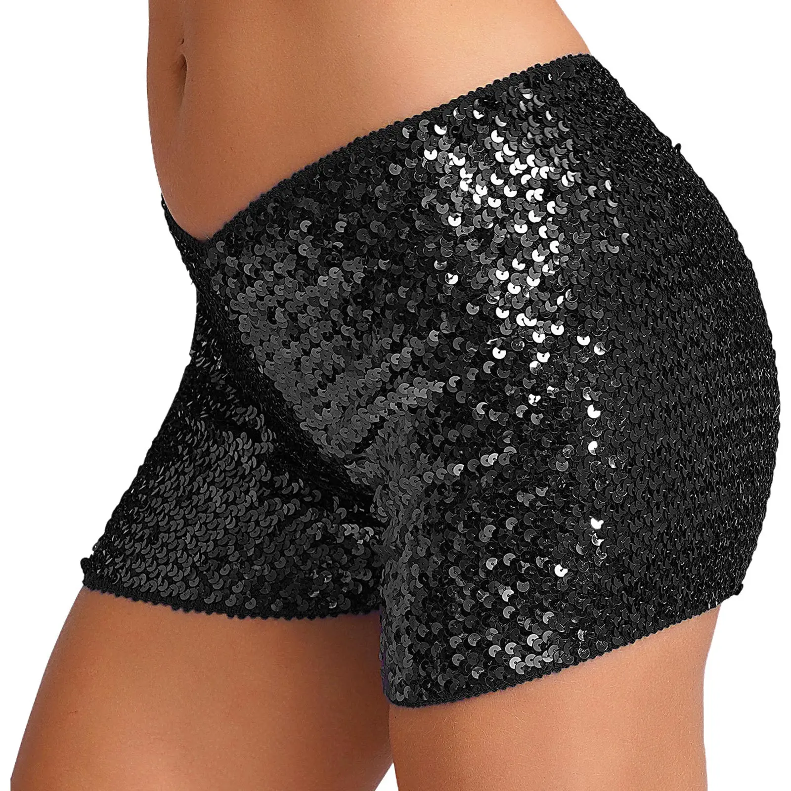 Women Shiny Sequins Shorts Hot Pants Jazz Modern Dance Low Rise Stretchy Shorts for Rave Party Nightclub Pole Dance Carnival