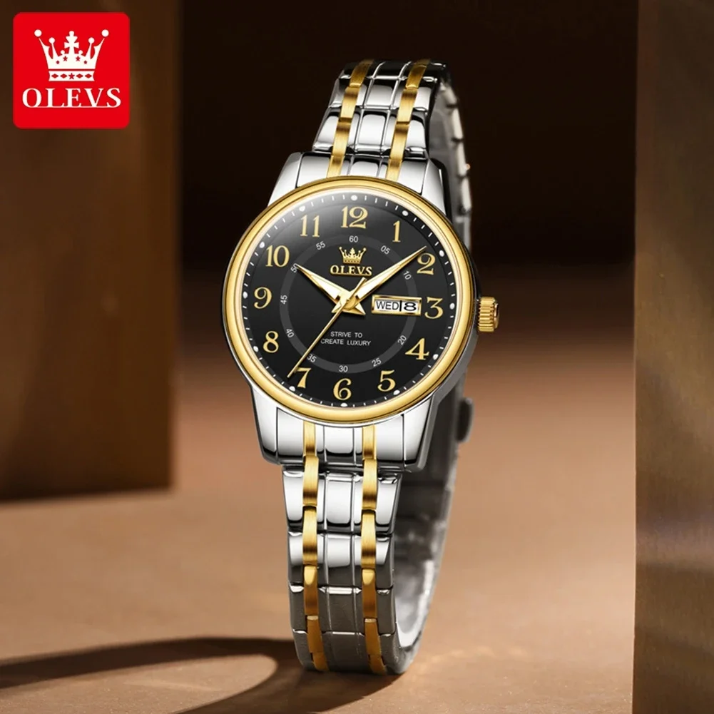 OLEVS 2891 Luxury Quartz Watch For Women Waterproof Luminous Watches Dual Calendar Clock Number Dial Original Women's Wristwatch