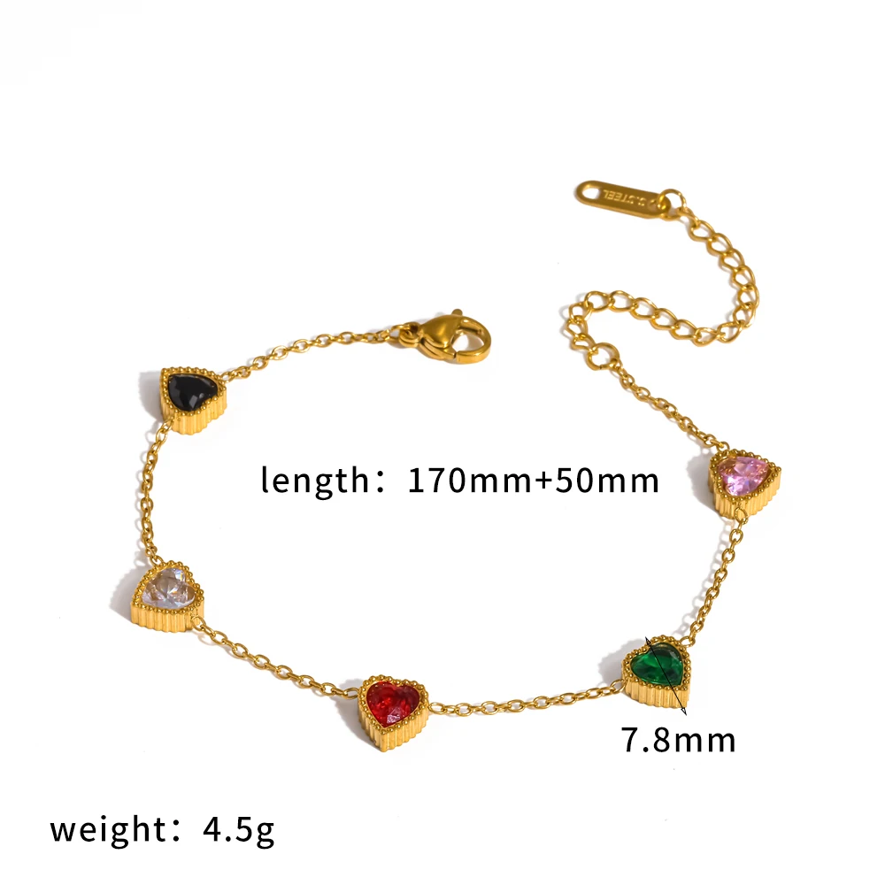 Damen Minimalistisches Herz-Zirkon-Armband 316L Edelstahl 18K Vergoldet Wasserdichtes Handgelenk-Kettenschmuck Geschenk – Detail 8
