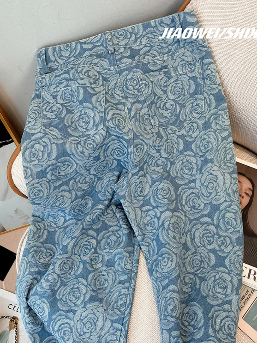 Pantalones vaqueros ahuecados con forma de corazón para mujer, vaqueros de pierna ancha, de algodón, de cintura alta, rectos, estampados, de calle, verano y otoño, 2023