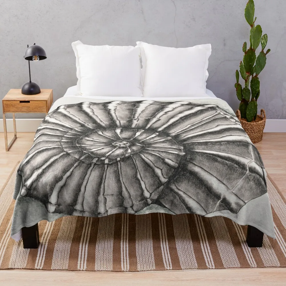 Ammonite Fossil on Gray Throw Blanket Beach anime wednesday Blankets