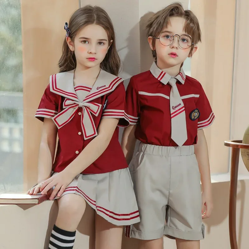 Japanese Striped School Uniform for Girls Boys Sailor Collar T Shirt Pleated Skirt Shorts Bow Clothes Student Outfit