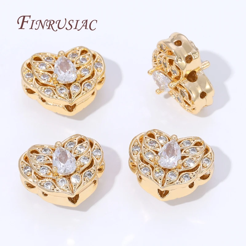 Perline di zirconi in ottone placcato oro 18 carati, perline distanziatrici a forma di cuore per forniture per la creazione di gioielli, perline separatori in metallo, accessori per braccialetti