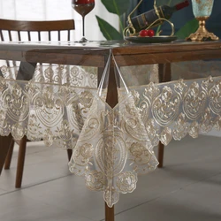 Waterproof Lace PVC Table Cloth Environmental Frendly PVC Tablecloth Transparent Table Cloth Stitching Lace Tea Table Cover