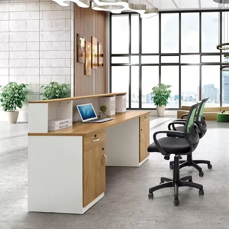   ق # أجهزة الكلغان الخاصة بشعار Büromöbel 2 شخص شركة الفنادق الخشبية الحديثة Büro Front Counter Empfangs schalter