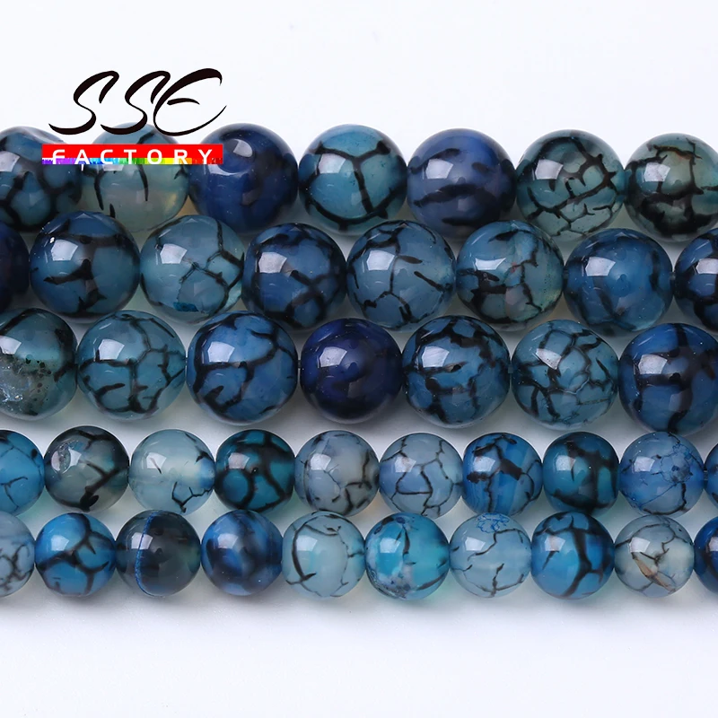 100% Natural Blue Dragon Vein Agate Stone Beads For Jewelry Making Round Loose Diy Bracelet Necklace Handmad 6 8 10mm 15