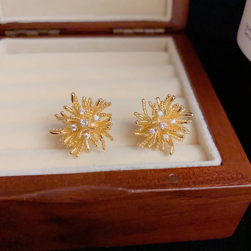 

Exquisite 925 Silver 14k gold plated Zircon dandelion Irregular stud Earrings For Women Birthday party Trendy Fine Jewelry