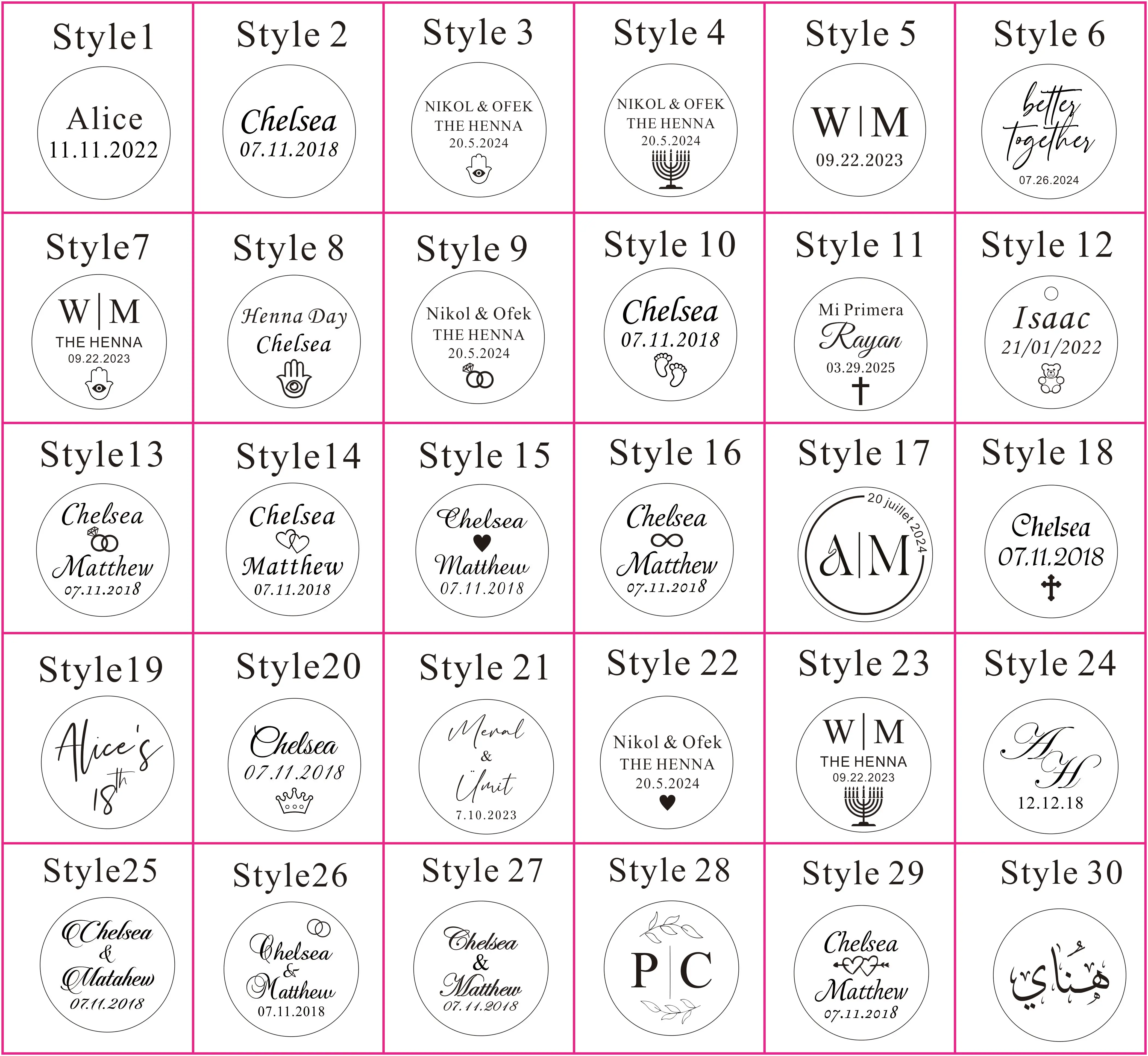 Obrázek 3: 20/50/60/80/100pcs personalizované henna večírek kolo cenovky ryté křest děťátko jméno svatební kroužek cenovky pro henna den nestandartní dar
