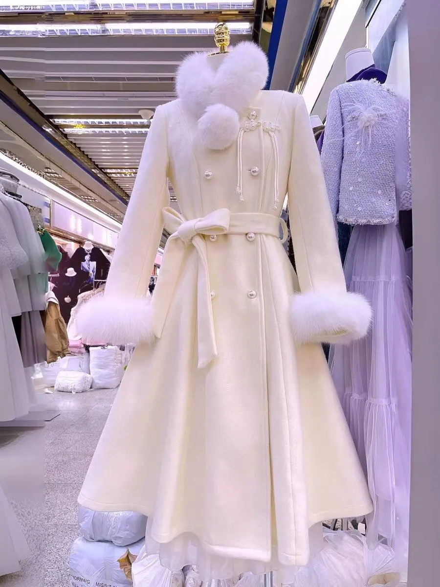 

Ele Winter Woolen Coat with Fur Collar Versatile Mid-Length Slimming Chinese Trendy Sle European Station Brand