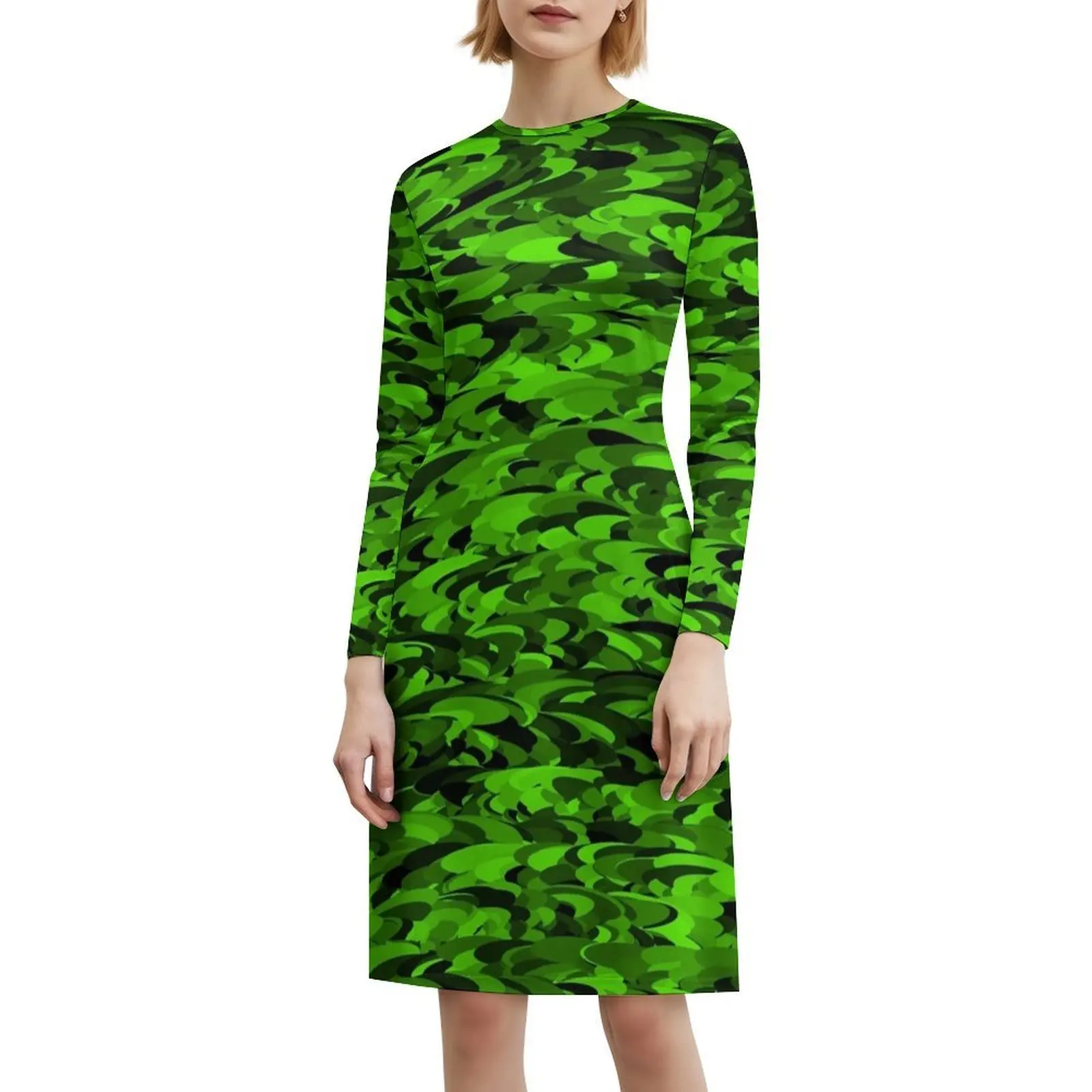 مجردة التمويه الأخضر الأسود-9848 بوهو شيك فستان أنيق موضة شاطئ حفل زفاف ثوب أخضر أسود نمط التمويه