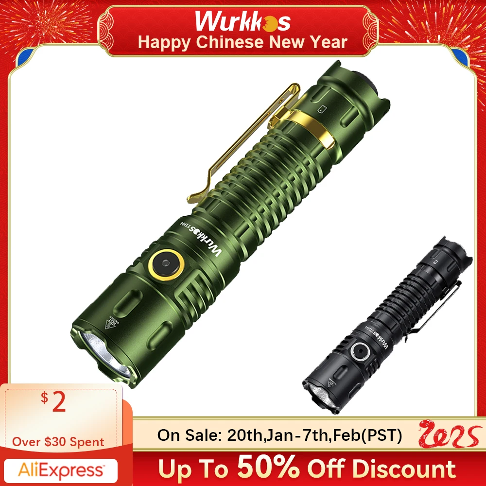 Wurkkos TD04 21700 EDC Self Defense Tactical Flashlight  Powerful 3000LM Rechargeable Torch XHP50D HI LED Lamp IP68 Dual Switch