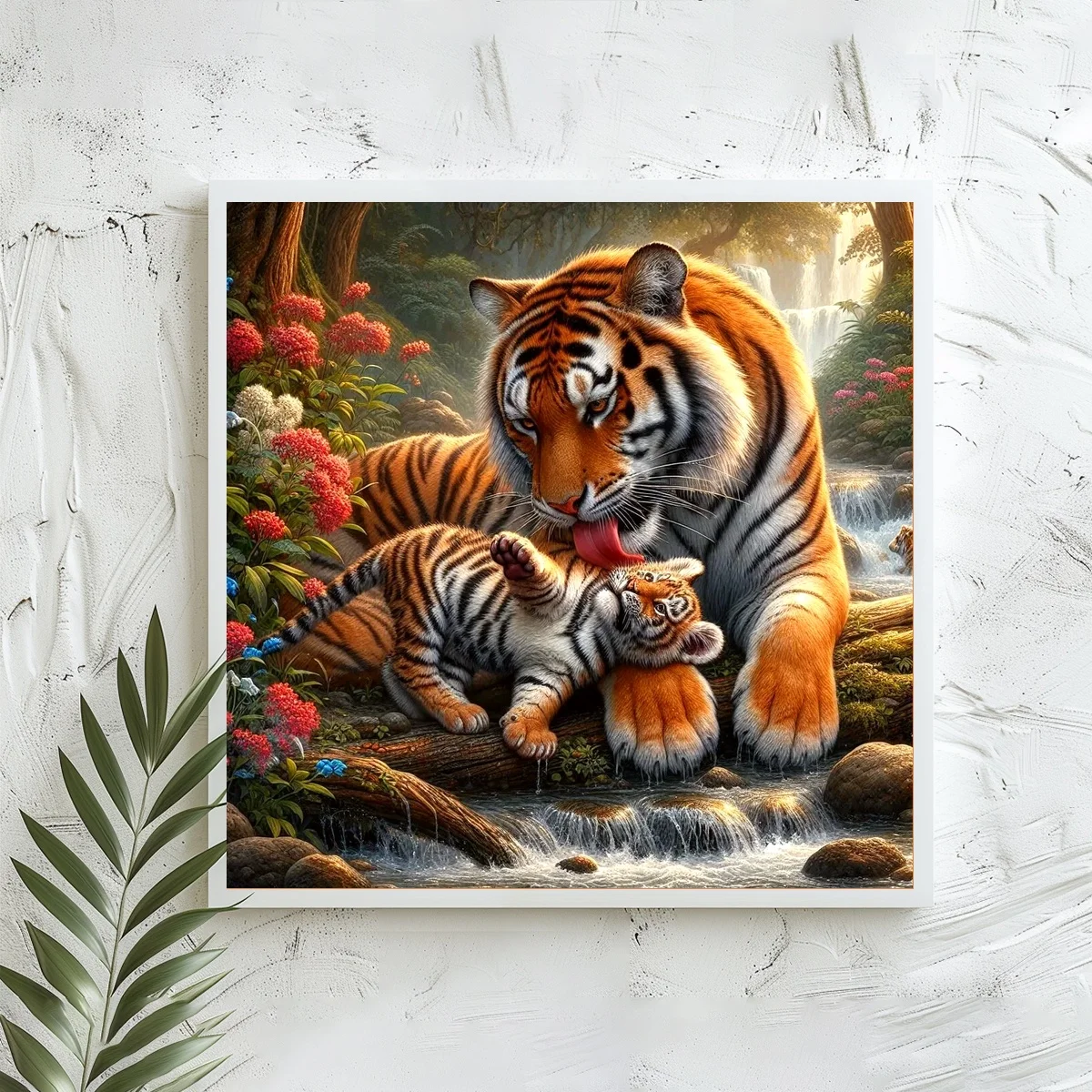 1 Stück 40x40 cm/15,74 Zoll, 11Ct/14Ct Kreuzstich-Set, DIY Valentinstagsgeschenk, Stickerei-Set für Festlichkeiten, Tigerjungeschen Bach – Detail 2